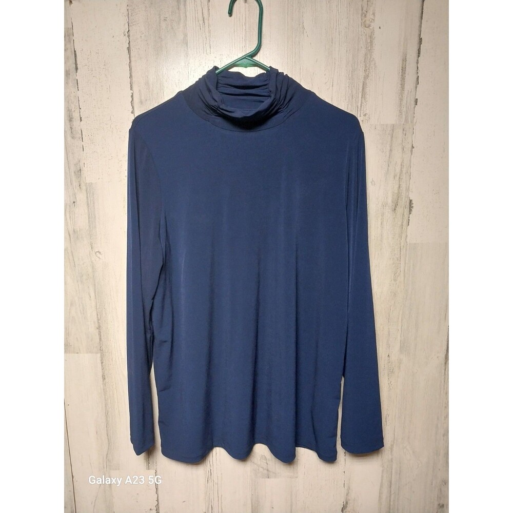 Susan Graver Modern Essentials Liquid Knit A-Line Tunic Navy Large